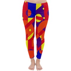 Blue And Orange Abstract Design Winter Leggings  by Valentinaart