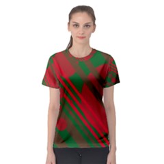 Red and green abstract design Women s Sport Mesh Tee