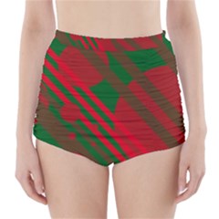 Red and green abstract design High-Waisted Bikini Bottoms