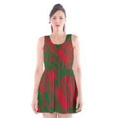Red and green abstract design Scoop Neck Skater Dress