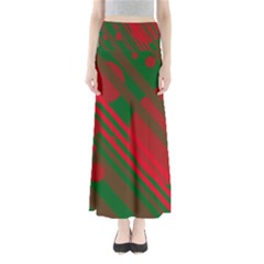 Red and green abstract design Maxi Skirts