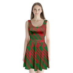 Red and green abstract design Split Back Mini Dress 