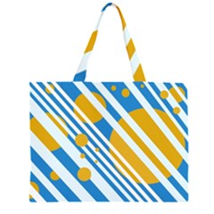 Blue, Yellow And White Lines And Circles Zipper Large Tote Bag by Valentinaart