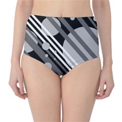 Gray Lines And Circles High-waist Bikini Bottoms by Valentinaart