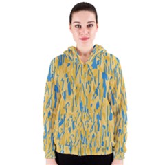 Yellow And Blue Pattern Women s Zipper Hoodie by Valentinaart