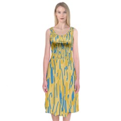 Yellow And Blue Pattern Midi Sleeveless Dress by Valentinaart