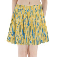 Yellow And Blue Pattern Pleated Mini Mesh Skirt by Valentinaart