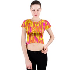 Pink And Yellow Pattern Crew Neck Crop Top by Valentinaart