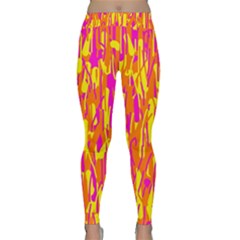 Pink And Yellow Pattern Yoga Leggings  by Valentinaart