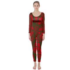 Red Pattern Long Sleeve Catsuit