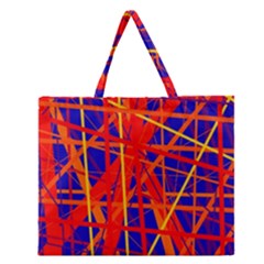 Orange And Blue Pattern Zipper Large Tote Bag by Valentinaart