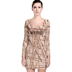 Brown Pattern Long Sleeve Velvet Bodycon Dress by Valentinaart
