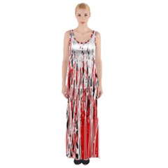 Red, Black And White Pattern Maxi Thigh Split Dress by Valentinaart