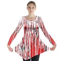 Red, Black And White Pattern Long Sleeve Tunic  by Valentinaart