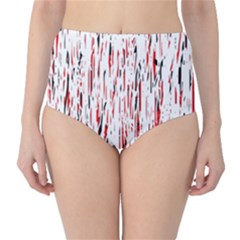 Red, Black And White Pattern High-waist Bikini Bottoms by Valentinaart