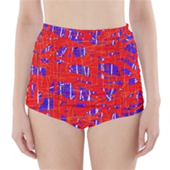 Blue And Red Pattern High-waisted Bikini Bottoms by Valentinaart