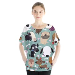 Dog Pattern Batwing Chiffon Blouse