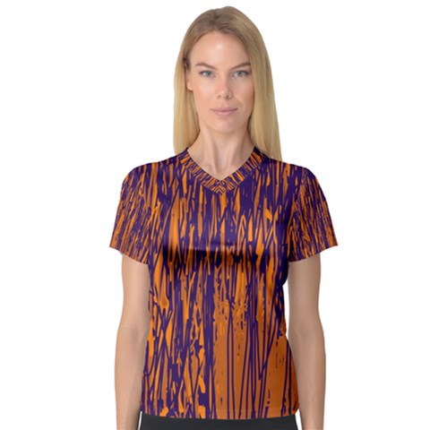 Blue And Orange Pattern Women s V-neck Sport Mesh Tee by Valentinaart