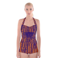 Blue And Orange Pattern Boyleg Halter Swimsuit  by Valentinaart