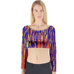 Orange, Blue And Yellow Pattern Long Sleeve Crop Top by Valentinaart