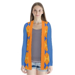 Argyle Orangeblue Pattern Drape Cardigan Drape Collar Cardigan by PKHarrisPlace