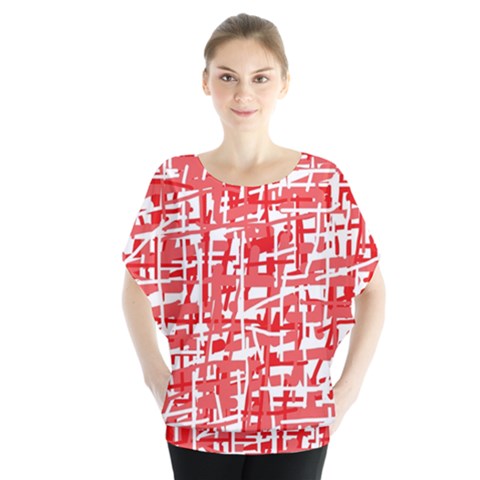 Red Decorative Pattern Batwing Chiffon Blouse by Valentinaart