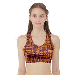 Orange And Blue Pattern Sports Bra With Border by Valentinaart