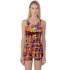 Orange, Blue And Yellow Pattern One Piece Boyleg Swimsuit