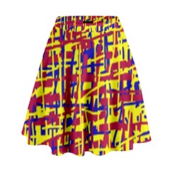 Red, Yellow And Blue Pattern High Waist Skirt by Valentinaart