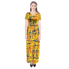 Yellow, Orange And Blue Pattern Short Sleeve Maxi Dress by Valentinaart
