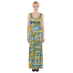 Blue And Yellow Elegant Pattern Maxi Thigh Split Dress by Valentinaart