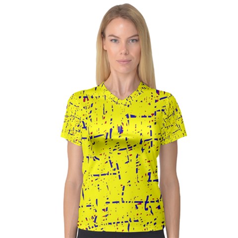 Yellow Summer Pattern Women s V-neck Sport Mesh Tee by Valentinaart