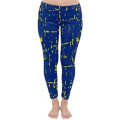 Deep blue and yellow pattern Winter Leggings 