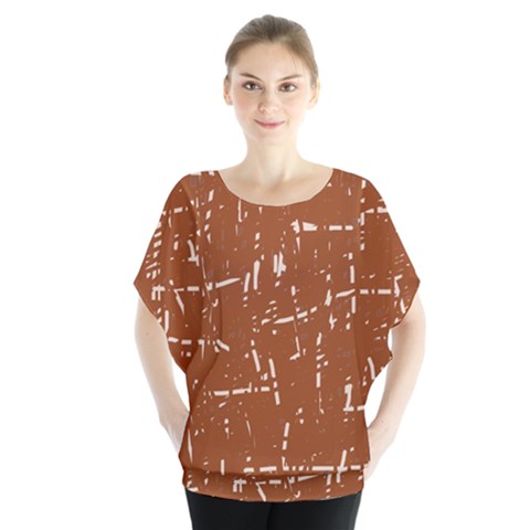 Brown Elelgant Pattern Batwing Chiffon Blouse by Valentinaart