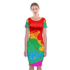 Colorful Abstract Design Classic Short Sleeve Midi Dress