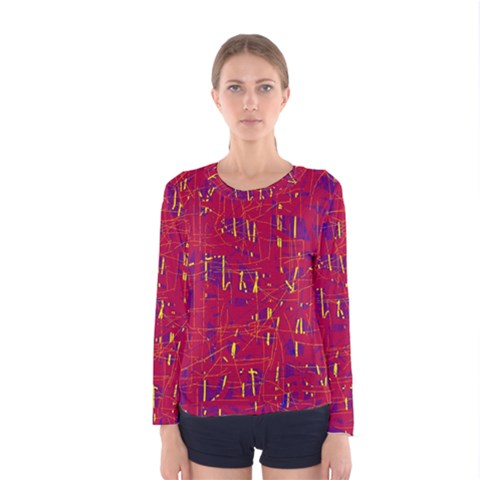 Red And Blue Pattern Women s Long Sleeve Tee by Valentinaart