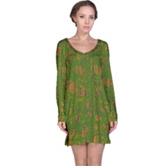 Green Pattern Long Sleeve Nightdress by Valentinaart