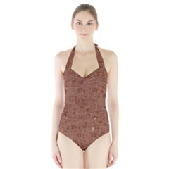 Brown Pattern Halter Swimsuit