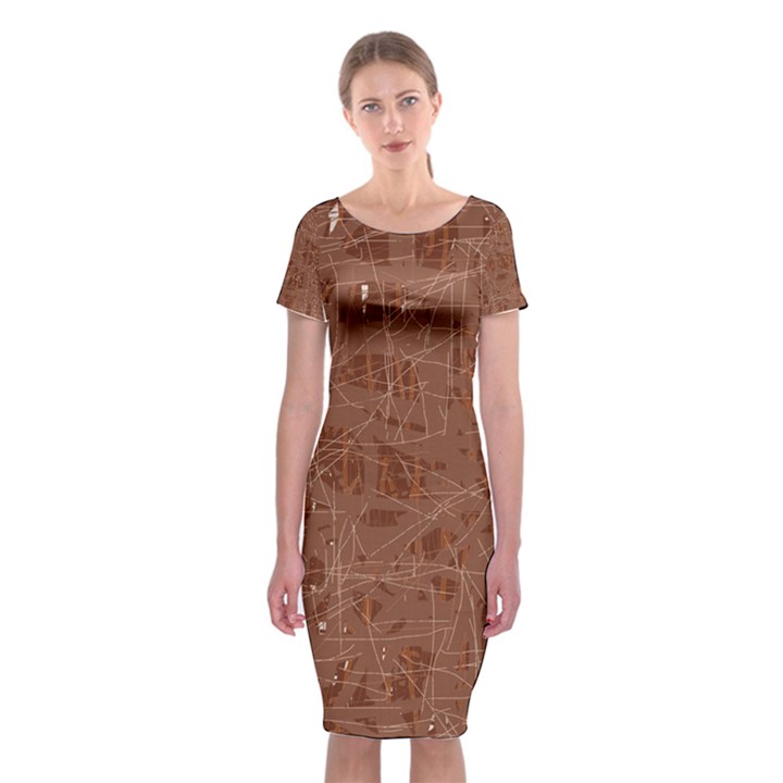 Brown pattern Classic Short Sleeve Midi Dress