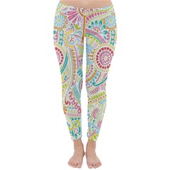 Hippie Flowers Pattern, Pink Blue Green, Zz0101 Winter Leggings  by Zandiepants