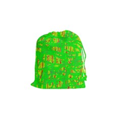 Neon green pattern Drawstring Pouches (Small) 