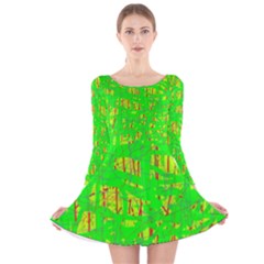 Neon green pattern Long Sleeve Velvet Skater Dress