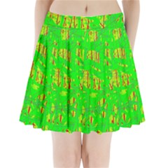 Neon green pattern Pleated Mini Mesh Skirt