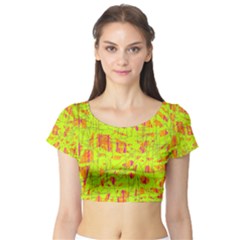 Yellow And Orange Pattern Short Sleeve Crop Top (tight Fit) by Valentinaart