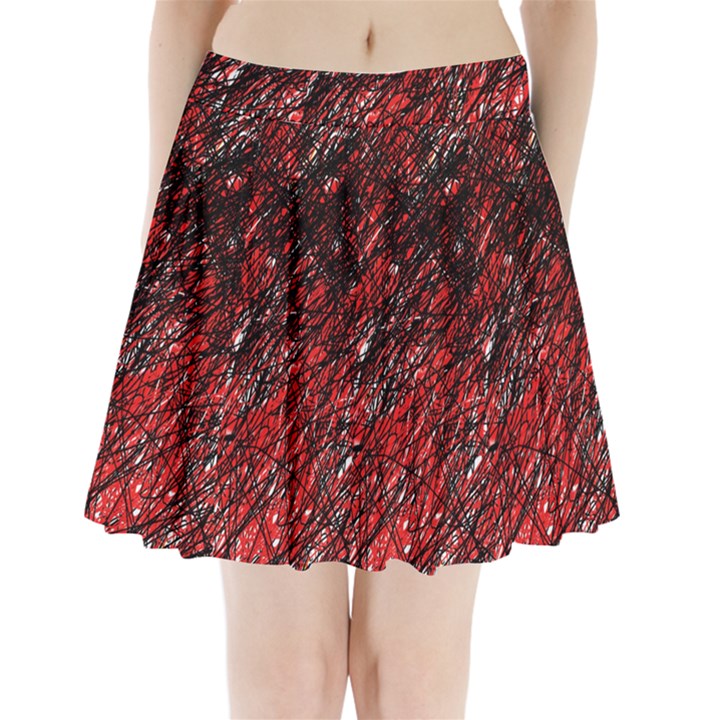 Red and black pattern Pleated Mini Mesh Skirt