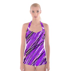 Purple Pattern Boyleg Halter Swimsuit  by Valentinaart