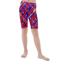 Red And Blue Pattern Kid s Mid Length Swim Shorts by Valentinaart