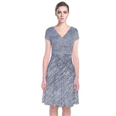 Gray pattern Short Sleeve Front Wrap Dress