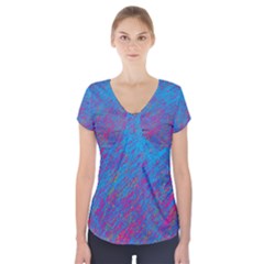 Blue Pattern Short Sleeve Front Detail Top by Valentinaart