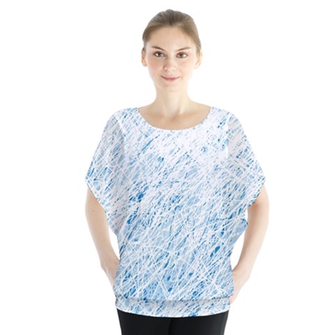 Blue Pattern Batwing Chiffon Blouse by Valentinaart